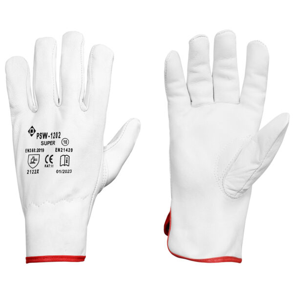 PSW-1202 Super Rękawice całoskórzane z koziej skóry licowanej, białe