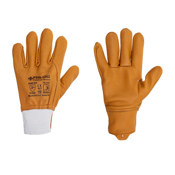 PSW-1202 Premium Brown Rękawice całoskórzane z koziej skóry licowanej, żółte