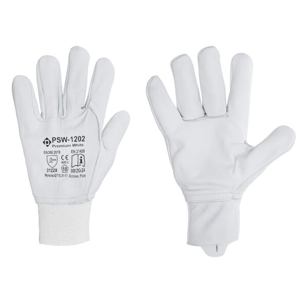 PSW-1202 Premium White Rękawice całoskórzane z koziej skóry licowanej, białe