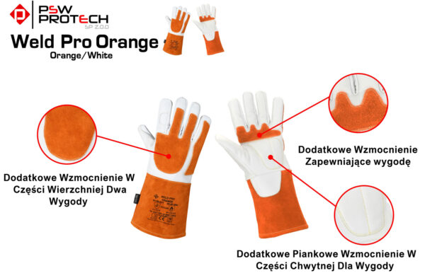 WELD PRO ORANGE Rękawice spawalnicze do TIG - Image 2