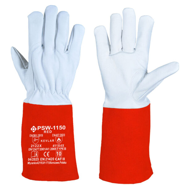 PSW-1150 Red Rękawice spawalnicze do TIG, czerwony mankiet