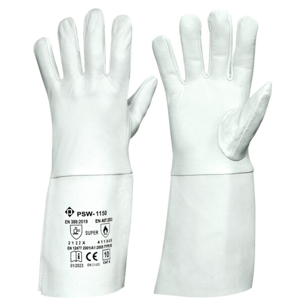 PSW-1150 White Super Rękawice spawalnicze do TIG, biały mankiet