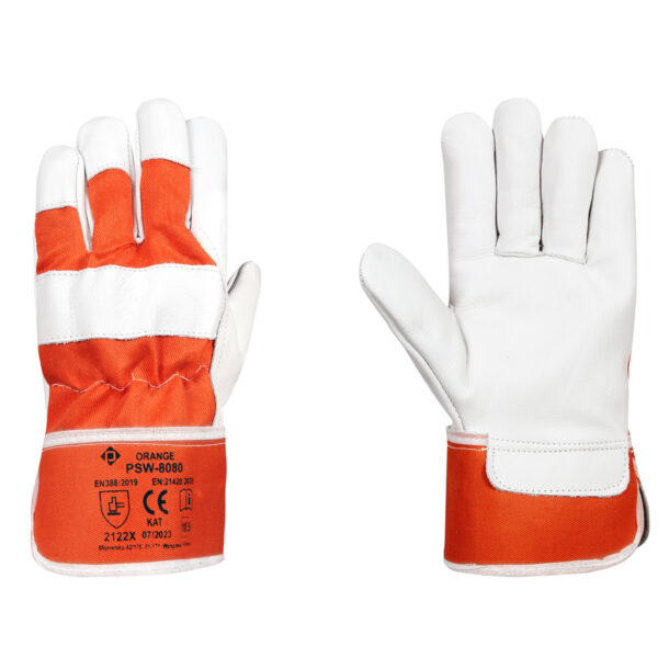 PSW-8080 Orange Rękawice monterskie ze skóry bydlęcej, pomarańczowe